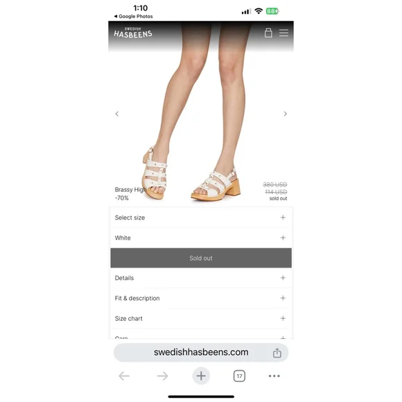 Women's Swedish Hasbeens Handmade Brassy High Sandals Size 38 White Sandals - Picture 10 of 16